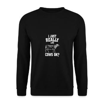 Ich mag Kühe einfach wirklich gern - - Unisex Pullover - Schwarz - Vorne - Alina (178cm) & Michal (187cm)