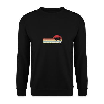 Sonne und Retro-Linien - Kuh - - Unisex Pullover - Schwarz - Vorne - Alina (178cm) & Michal (187cm)