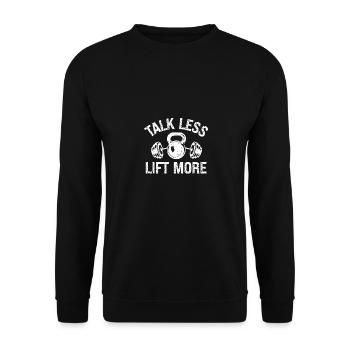 Weniger reden, mehr heben - - Unisex Pullover - Schwarz - Vorne - Alina (178cm) & Michal (187cm)