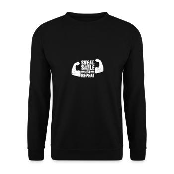 Schwitzen, Lächeln und Wiederholen - - Unisex Pullover - Schwarz - Vorne - Alina (178cm) & Michal (187cm)