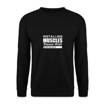 Installation von Muskeln Bitte warten 3 - - Unisex Pullover - Schwarz - Vorne - Alina (178cm) & Michal (187cm)