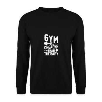 Fitnessstudio ist billiger als Therapie - - Unisex Pullover - Schwarz - Vorne - Alina (178cm) & Michal (187cm)