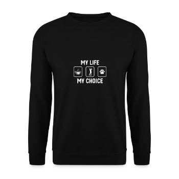 Mein Leben, meine Wahl - Hundepfote - Golf - - Unisex Pullover - Schwarz - Vorne - Alina (178cm) & Michal (187cm)