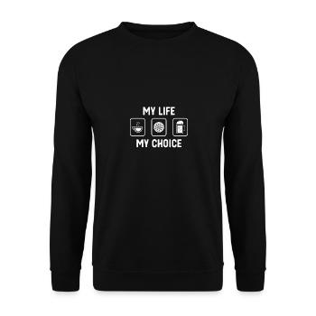 Mein Leben, meine Wahl - Bier - Dartscheibe - - Unisex Pullover - Schwarz - Vorne - Alina (178cm) & Michal (187cm)