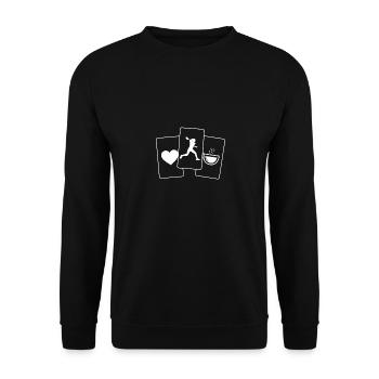 Herz - Kaffee - Tennis spielende Frau - - Unisex Pullover - Schwarz - Vorne - Alina (178cm) & Michal (187cm)
