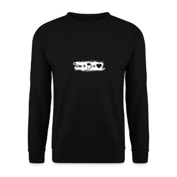 Grunge-Rechteck - Herz - Bier - Feuerwehrauto - - Unisex Pullover - Schwarz - Vorne - Alina (178cm) & Michal (187cm)