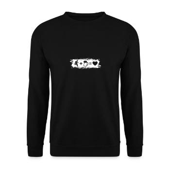 Grunge-Rechteck - Herz - Bier - Feuerwehr - - Unisex Pullover - Schwarz - Vorne - Alina (178cm) & Michal (187cm)