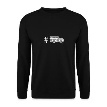 Hashtag - Camion de pompiers - Hashtag - Pompiers - Sweat-shirt Unisexe - noir - Devant - Alina (178cm) & Michal (187cm)