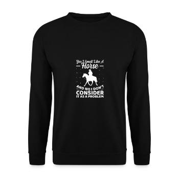Ja, ich rieche wie ein Pferd und nein, ich betrach - Unisex Pullover - Schwarz - Vorne - Alina (178cm) & Michal (187cm)