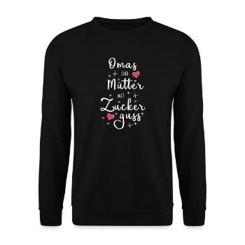 Omas sind Mütter mit Zuckerguss - Oma Geschenk - Unisex Pullover - Schwarz - Vorne - Alina (178cm) & Michal (187cm)