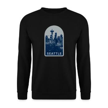 Seattle Skyline Badge - Unisex Sweatshirt - black - Front - Alina (178cm) & Michal (187cm)
