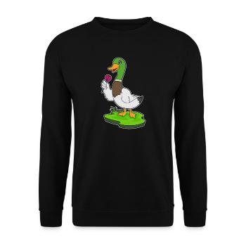 Ente Dart Dartpfeil - Unisex Pullover - Schwarz - Vorne - Alina (178cm) & Michal (187cm)