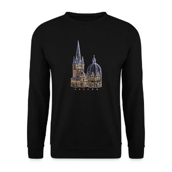 Cathédrale d’Aix-la-Chapelle, dessinée à la main - Sweat-shirt Unisexe - noir - Devant - Alina (178cm) & Michal (187cm)