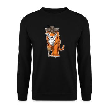 Tiger Pirate Wooden Leg Eye Patch - Unisex Sweatshirt - black - Front - Alina (178cm) & Michal (187cm)