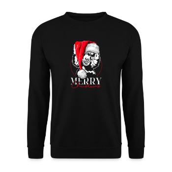 Santa Pudel Merry Christmas Grosspudel Wilsigns - Unisex Pullover - Schwarz - Vorne - Alina (178cm) & Michal (187cm)