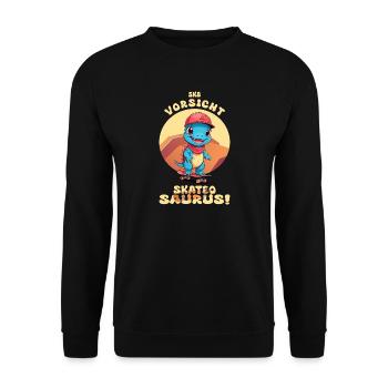 Vorsicht Skateosaurus - Unisex Pullover - Schwarz - Vorne - Alina (178cm) & Michal (187cm)