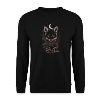 Fuchs mit Farn und Kürbis im Herbstwald - Unisex Pullover - Schwarz - Vorne - Alina (178cm) & Michal (187cm)