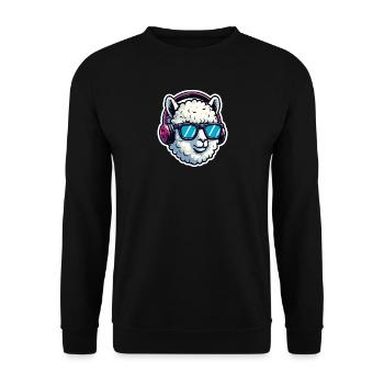 Alpaka mit Sonnenbrille und Kopfhörern - Unisex Pullover - Schwarz - Vorne - Alina (178cm) & Michal (187cm)