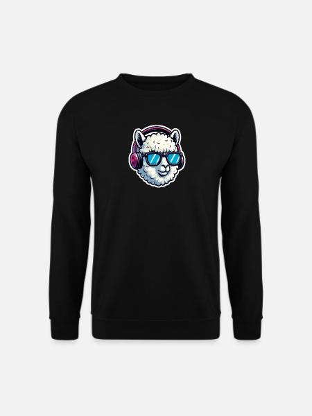 Alpakka med solbriller og hodetelefoner - Genser unisex - svart