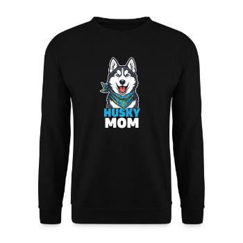 Husky Mom – lachender Husky Hundemama Geschenk - Unisex Pullover - Schwarz - Vorne - Alina (178cm) & Michal (187cm)