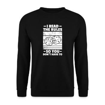 I read the rules Board Game - Unisex Sweatshirt - black - Front - Alina (178cm) & Michal (187cm)