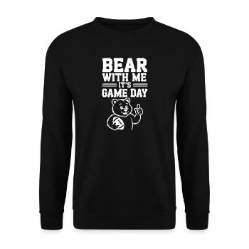 Hab Geduld mit mir, es ist Spieltag - Unisex Pullover - Schwarz - Vorne - Alina (178cm) & Michal (187cm)