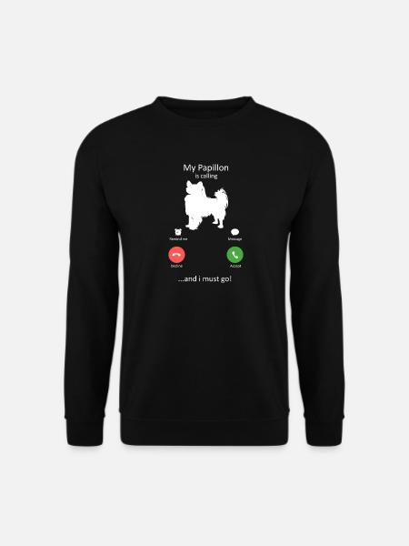 Papillon Dog Calling Smartphone Interface - Unisex Sweatshirt - black
