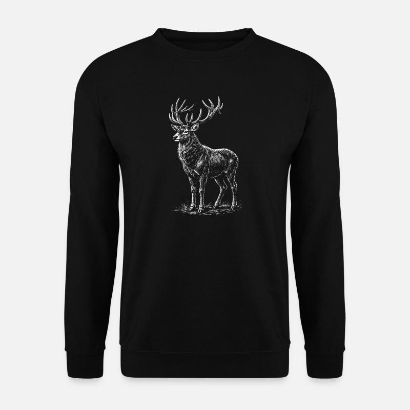Weiße Hirsch-Silhouette mit Geweihen - Unisex Pullover - Schwarz