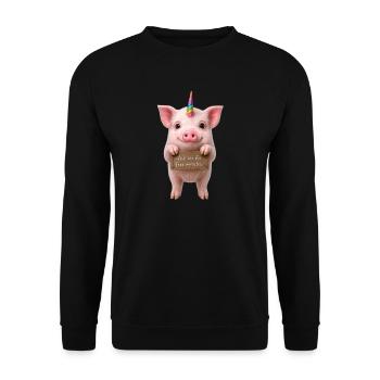 Regenbogen-Einhornschwein - Unisex Pullover - Schwarz - Vorne - Alina (178cm) & Michal (187cm)