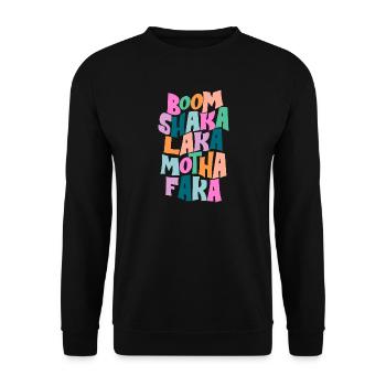 Fette Farbburst-Typografie - Unisex Pullover - Schwarz - Vorne - Alina (178cm) & Michal (187cm)