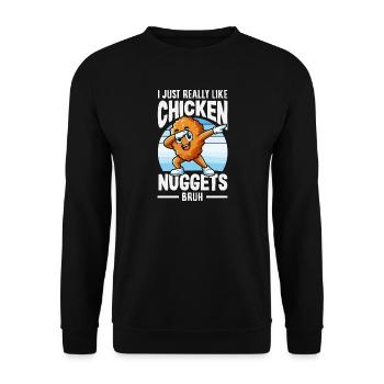 Tanzendes Chicken Nugget Lustiges Fast Food Motiv - Unisex Pullover - Schwarz - Vorne - Alina (178cm) & Michal (187cm)