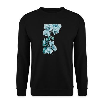 Blau Orchideen Druck - Unisex Pullover - Schwarz - Vorne - Alina (178cm) & Michal (187cm)