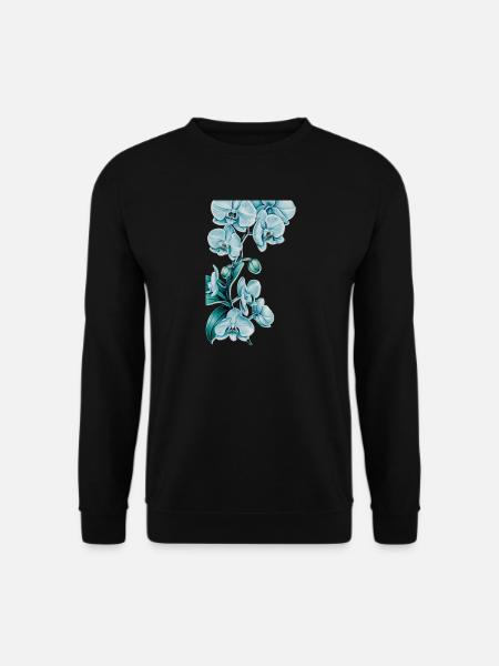 Blau Orchideen Druck - Unisex Pullover - Schwarz
