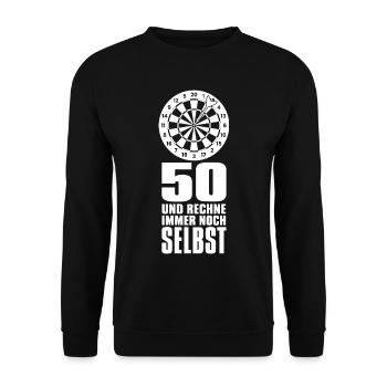 50 Geburtstag Dartspieler Bullseye Jubiläum Spruch - Unisex Pullover - Schwarz - Vorne - Alina (178cm) & Michal (187cm)