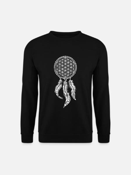 Traumfänger Blume des Lebens Federn Yoga Frühling - Unisex Pullover - Schwarz