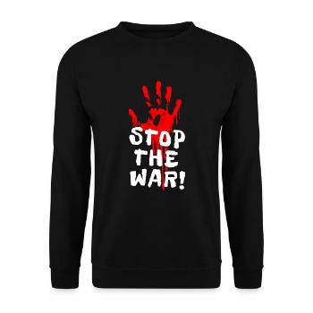 STOP THE WAR - Anti-Krieg + gegen Krieg - Unisex Pullover - Schwarz - Vorne - Alina (178cm) & Michal (187cm)