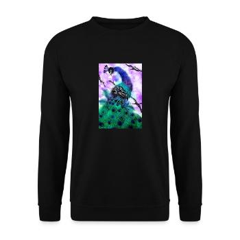 Lino cut Print of a Peacock - Unisex Sweatshirt - black - Front - Alina (178cm) & Michal (187cm)