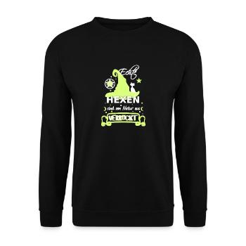 Hexen Hexerei Hexenhut Hexenspruch für Verrückte - Unisex Pullover - Schwarz - Vorne - Alina (178cm) & Michal (187cm)