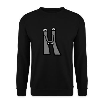 Buchstabe H Comic Gesicht Lustig Monster - Unisex Pullover - Schwarz - Vorne - Alina (178cm) & Michal (187cm)