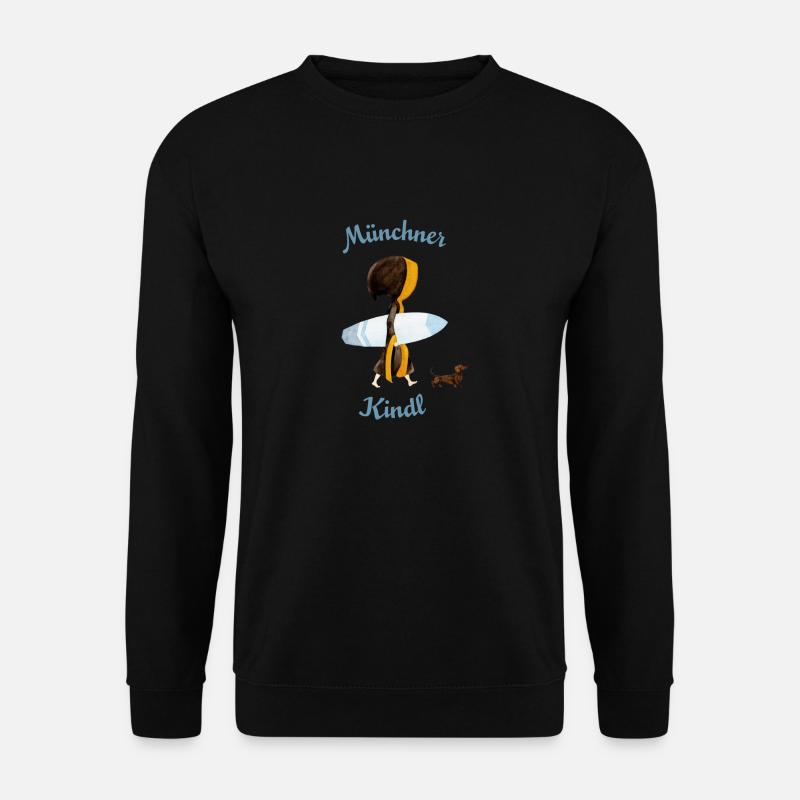 Münchner Kindl mit Surfbrett - Unisex Pullover - Schwarz