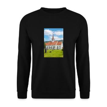 Eid kirke (Eid-Kirche) in Nordfjordeid Norwegen - Unisex Pullover - Schwarz - Vorne - Alina (178cm) & Michal (187cm)