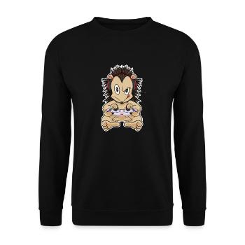 Hedgehog With Gaming Controller I Funny Gaming I - Unisex Pullover - Schwarz - Vorne - Alina (178cm) & Michal (187cm)