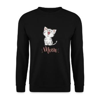 Cute Kawaii Funny Cat Saying Meow - Unisex Sweatshirt - black - Front - Alina (178cm) & Michal (187cm)