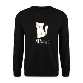 Chat souriant mignon Kawaii disant miaulement - Sweat-shirt Unisexe - noir - Devant - Alina (178cm) & Michal (187cm)