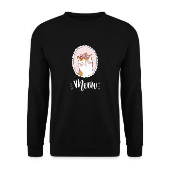 Niedliche Kawaii lustige Katze mit Blumen, die Miauen sagen - Unisex Pullover - Schwarz - Vorne - Alina (178cm) & Michal (187cm)