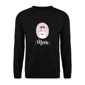 Niedliche Kawaii lustige Katze mit Blumen, die Miauen sagen - Unisex Pullover - Schwarz - Vorne - Alina (178cm) & Michal (187cm)