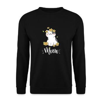 Chat mignon kawaii drôle avec des tournesols disant miaulement - Sweat-shirt Unisexe - noir - Devant - Alina (178cm) & Michal (187cm)