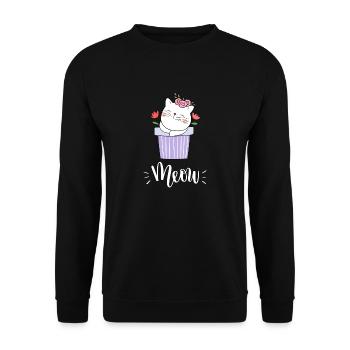 Niedliche Kawaii lustige Katze mit Blumen, die Miauen sagen - Unisex Pullover - Schwarz - Vorne - Alina (178cm) & Michal (187cm)