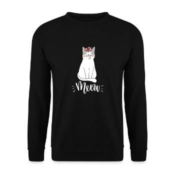 Niedliche Kawaii lustige Katze mit Blumen, die Miauen sagen - Unisex Pullover - Schwarz - Vorne - Alina (178cm) & Michal (187cm)