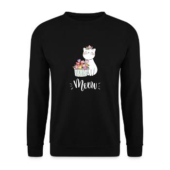 Niedliche Kawaii lustige Katze mit Blumen, die Miauen sagen - Unisex Pullover - Schwarz - Vorne - Alina (178cm) & Michal (187cm)